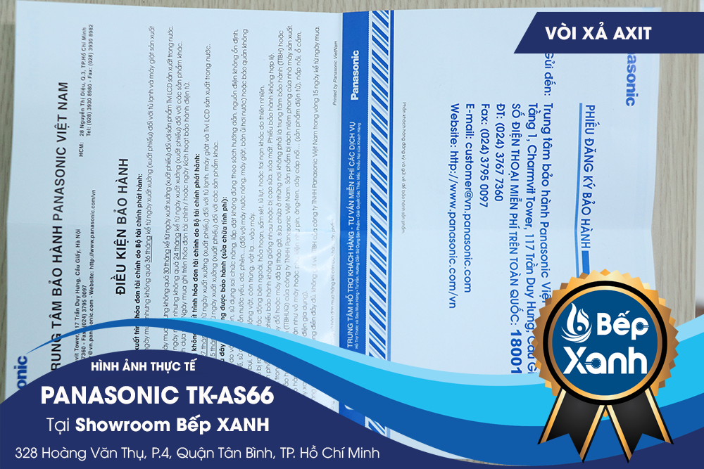 Phiếu bảo hành của máy điện giải Panasonic TK-AS66 do Panasonic Việt Nam phát hành